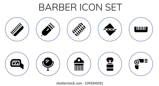 barber icon set. 10 filled barber icons.  Simple modern icons about  - Comb, Mirror, Electric razor, Hair curler, Straighten, Shaving brush, Hairdryer