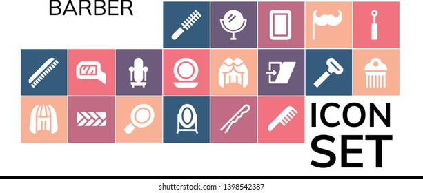 barber icon set. 19 filled barber icons.  Simple modern icons about  - Comb, Wig, Plait, Hand mirror, Mirror, Hairpin, Shear, Razor, Moustache