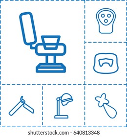 Barber icon. set of 6 barber outline icons such as bllade razor, salon hair dryer, barber chair, man hairstyle, electric razor