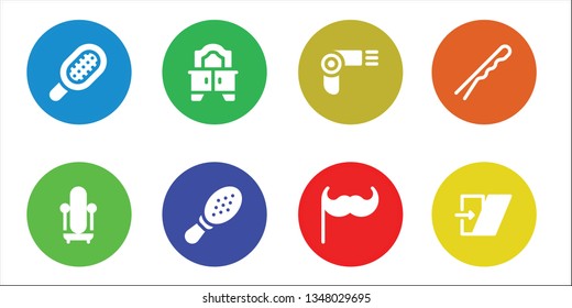 barber icon set. 8 filled barber icons.  Simple modern icons about  - Comb, Mirror, Hairdryer, Moustache, Hairpin, Shear