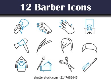 Barber Icon Set. Editable Bold Outline With Color Fill Design. Vector Illustration.