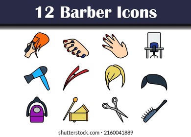 Barber Icon Set. Editable Bold Outline With Color Fill Design. Vector Illustration.
