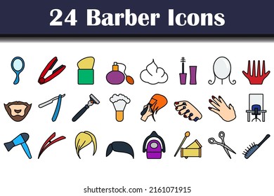 Barber Icon Set. Editable Bold Outline With Color Fill Design. Vector Illustration.