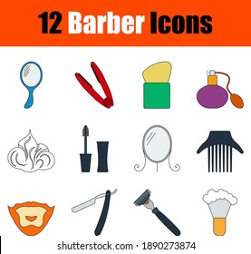 Conjunto de iconos de barbero. Diseño De Contorno De Color Plano Con Accionamiento Editable. Ilustración vectorial.