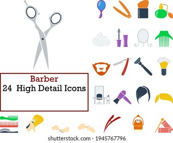 Barber Icon Set. Flat Design. Fully editable vector illustration. Text expanded.