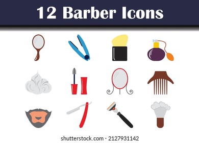 Barber Icon Set. Flat Design. Fully editable vector illustration. Text expanded.