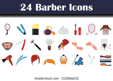 Barber Icon Set. Flat Design. Fully editable vector illustration. Text expanded.