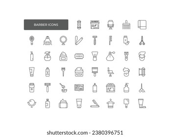 Barber icon set - minimal thin line web. Outline icons collection.