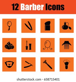 Barber icon set. Orange design. Vector illustration.