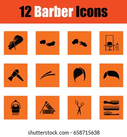 Barber icon set. Orange design. Vector illustration.