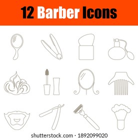 Barber Icon Set. Thin Editable Stroke Line Without Filling Design. Vector Illustration.