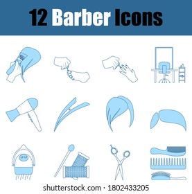 Barber Icon Set. Thin Line With Blue Fill Design. Vector Illustration.
