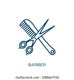 barber icon. Thin linear barber outline icon isolated on white background. Line vector barber sign, symbol for web and mobile