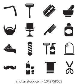 Barber Icons. Black Flat Design. Vector Illustration. 
