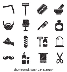 Barber Icons. Black Scribble Design. Vector Illustration.