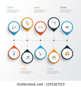 Barber icons colored line set with scissors, vintage hairdryer, cream and other straight sharp elements. Isolated vector illustration barber icons.