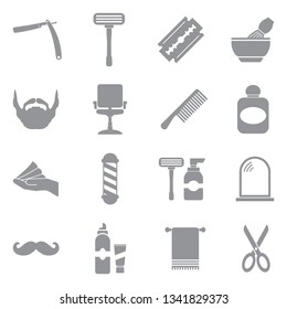 Barber Icons. Gray Flat Design. Vector Illustration. 