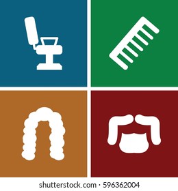 barber icons set. Set of 4 barber filled icons such as barber chair, hairstyle, man hairstyle
