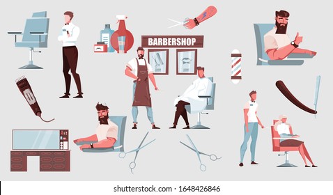 Barber icons set with equipment and cosmetics symbols flat isolated vector illustration 
