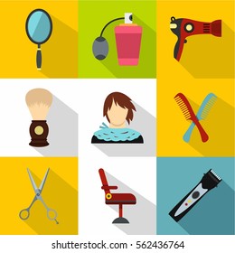 Barber icons set. Flat illustration of 9 barber vector icons for web