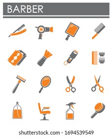 Iconos de barbero establecidos en el fondo para diseño gráfico y web. Símbolo de concepto de ilustración creativa para aplicación web o móvil.