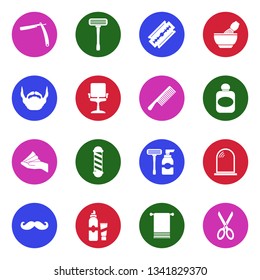 Barber Icons. White Flat Design In Circle. Vector Illustration. 
