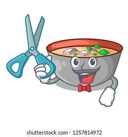 Barber japanese miso soup in cartoon bowl