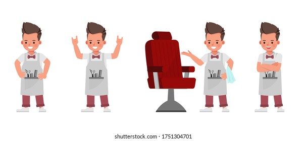 Barber kid character vector design. Presentation in various action with emotions. no3