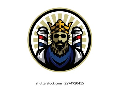 Barber king logo cartoon mascot illustration vector