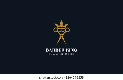 Barber King Shop Logo Design Minimal Barber, Haircuts, salon scissors grooming logo Design Template.