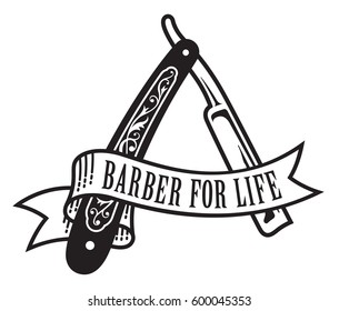 Barber For Life Design
Vector illustration of vintage straight razor with banner that reads Barber For Life.