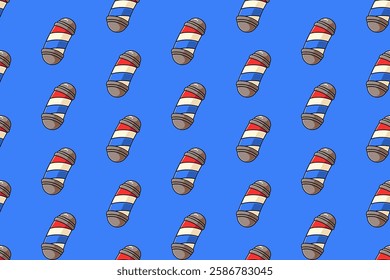 barber lightning sign colorful seamless pattern on blue background set. doodle barber lamp pole illustration pattern background. barber lamp pole sign background for barbershop merchandise