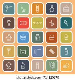 Barber line flat icons on orange background, stock vector