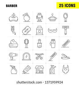 Barber Line Icons Set For Infographics, Mobile UX/UI Kit And Print Design. Include: Barber, Face, Mirror, Barber, Beauty, Chair, Haircut, Barber, Icon Set - Vector