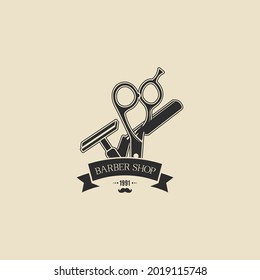 logotipo de barbero vintage vectorial blanco y negro