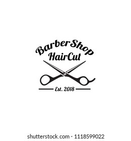 Barber logo design. Barbershop emblem. Hair cutting service. Beard shave service. Manly Salon logo template. 