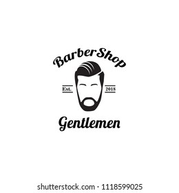 Barber logo design. Barbershop emblem. Hair cutting service. Beard shave service. Manly Salon logo template. 