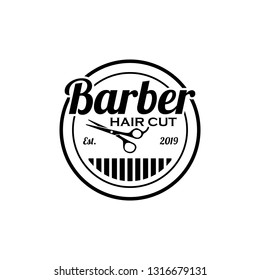 Barber logo design. Barbershop emblem. Hair cutting service. Beard shave service. Manly Salon logo template. 
