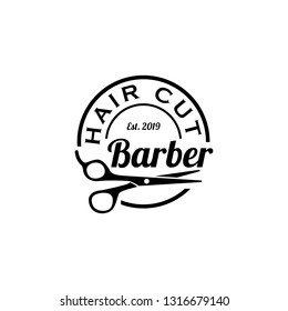 Barber logo design. Barbershop emblem. Hair cutting service. Beard shave service. Manly Salon logo template. 