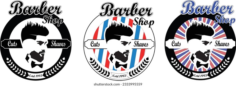 Barber logo, shop design, emblem, banner, hair clipper, hair styles