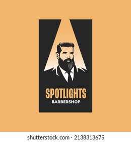 Barber logo. vector illustration of hipster man with mustache, beard with suit.