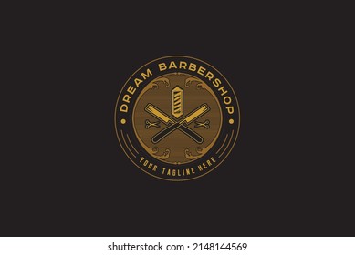 Barber Logo Vintage Razor Gold