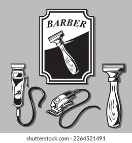 barber machine logo set razor for beard