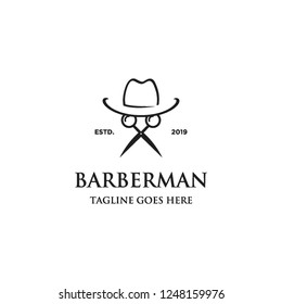 barber man face with scissor and hat logo icon vector inspiration