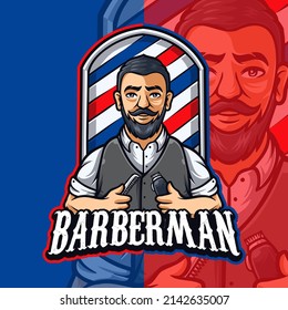 Barber Man Mascot Character Logo Template