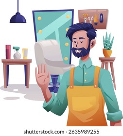 barber man with studio background vector illustration