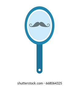 barber mirror with mustache reflection