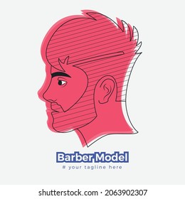 Logo de Barber Model Face Lineocut