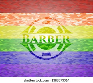 Barber on mosaic background with the colors of the LGBT flag