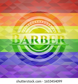 Barber on mosaic background with the colors of the LGBT flag